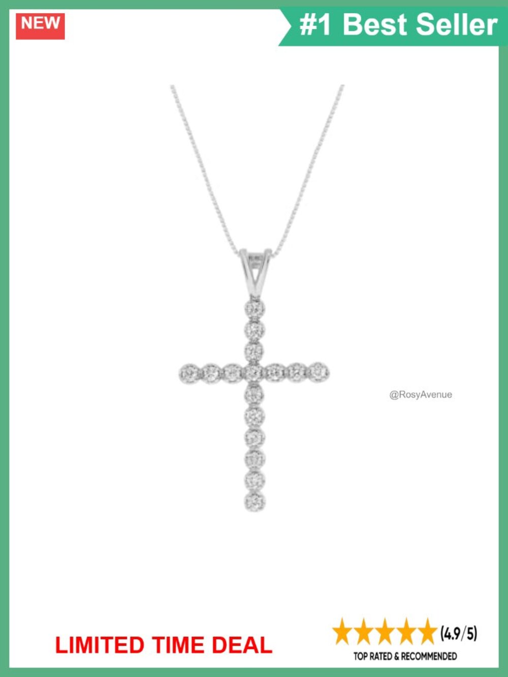 Diamond Cross Necklace 14K White Gold Plated Sterling Silver 1ctw Adjustable